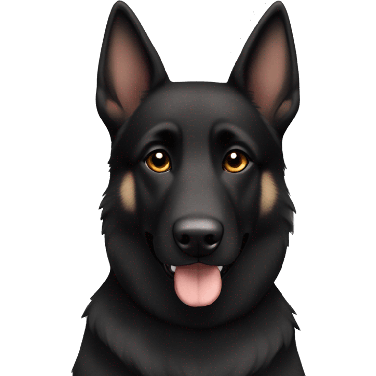 Black German shepherd husky mix with brown eyes tilting head one ear up one ear down emoji