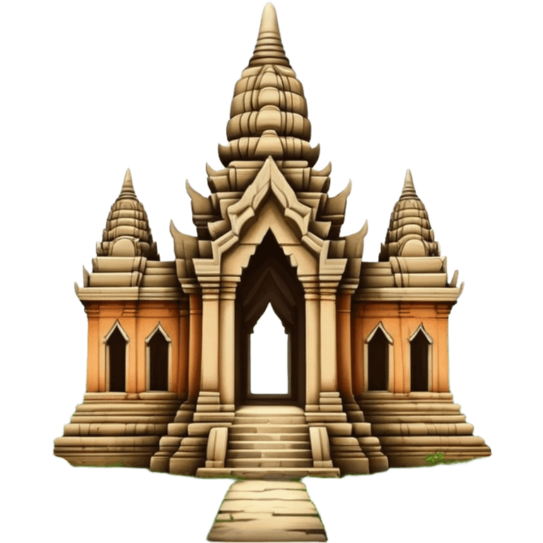 Cinematic Realistic Ayutthaya Ruins Landmark Emoji, depicted with ancient temple ruins amid lush greenery rendered with dramatic textures and nostalgic, warm lighting. emoji