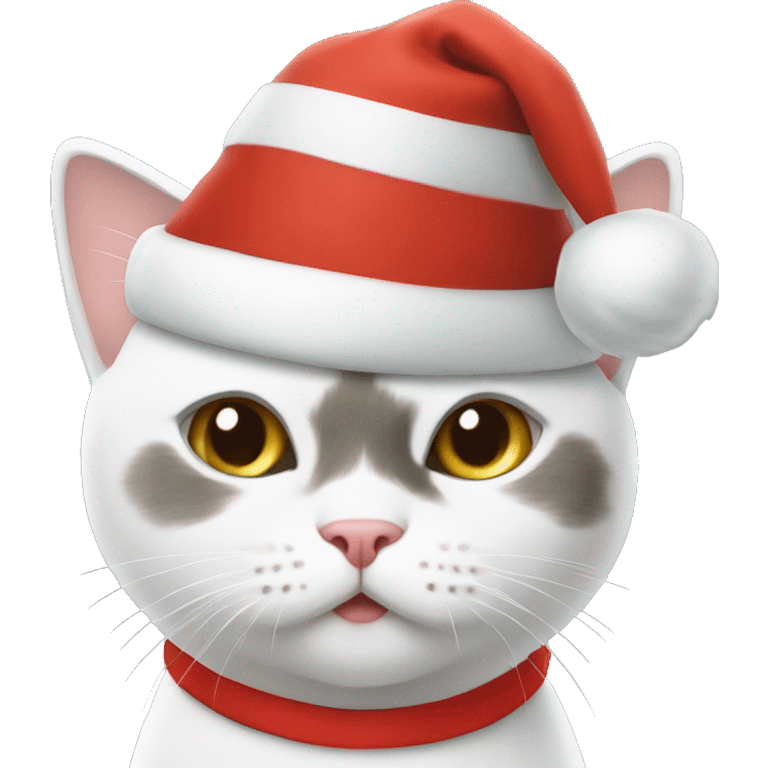 White cat with a christmas cap emoji