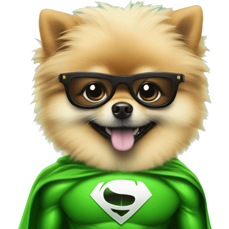 pomeranian in green superhero suit emoji