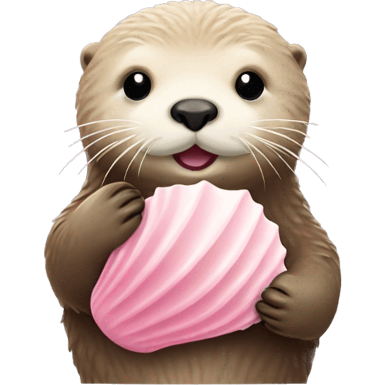 beige sea otter holding pastel pink sea shell emoji