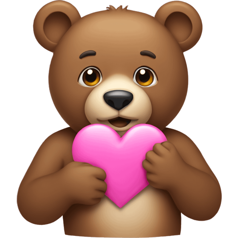 A bear holding a pink heart emoji