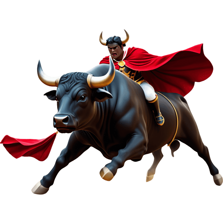 ​Cinematic Realistic black charging bull, against a matador depicted in a flowing red cape, captured in the dramatic moment of confronting a charging bull in a traditional bullring, rendered with dynamic motion and dramatic lighting that encapsulates the intensity and artistry of the spectacle, emoji