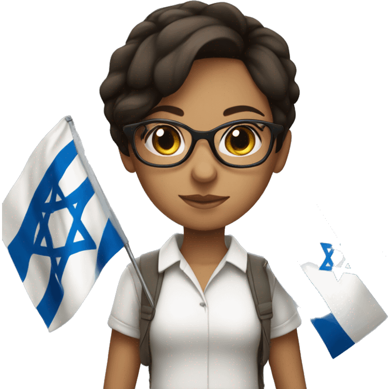 Brunette girl with glasses and short hair holding Israeli flag  emoji