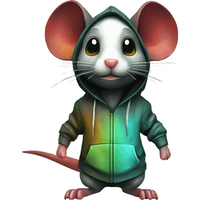 Black red gold green cyan rusty grunge effect scratched patina rat mouse puppy scorpion tail stinger wearing a hoodie 3d render low poly emoji