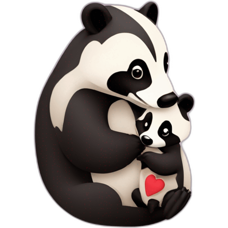 daddy badger holding a female baby badger with hearts aroud them emoji