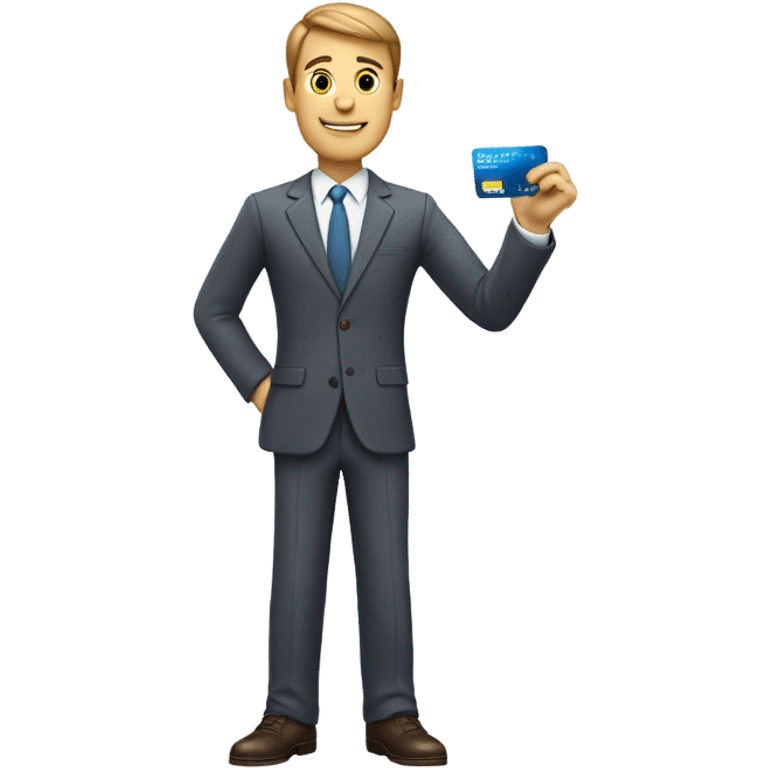 white guy in business casual look showing a credit card  emoji