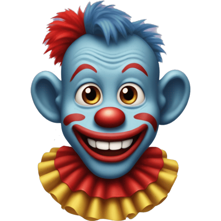 monkey clown with red poofy clown hair and big red clown nose, make it goofy looking emoji