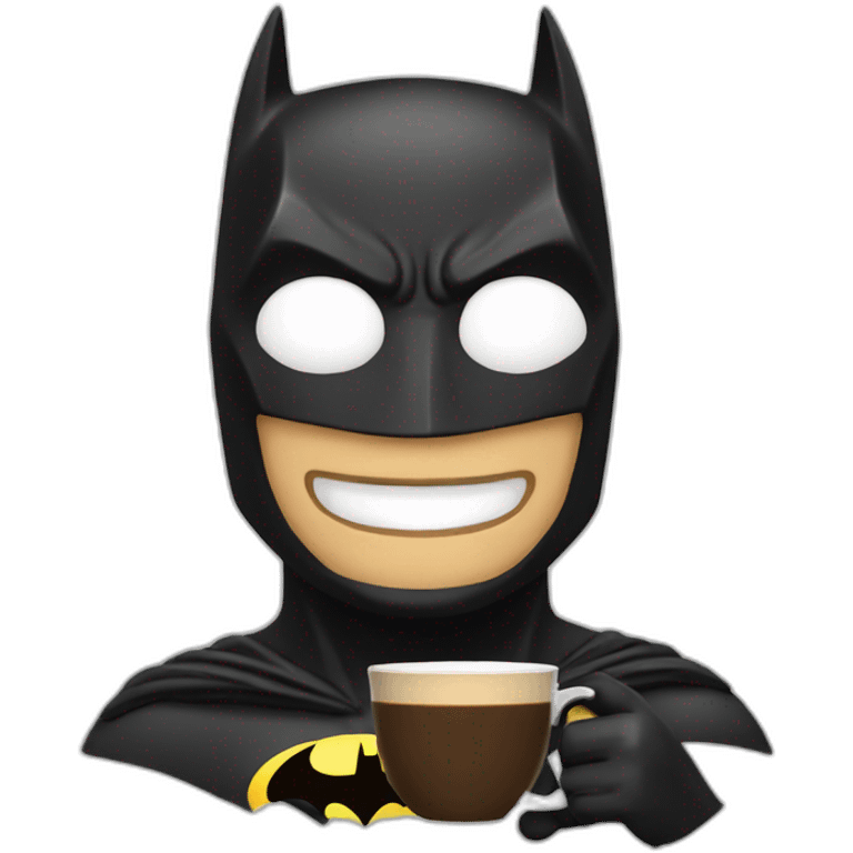 batman with a cup of coffee smiling emoji