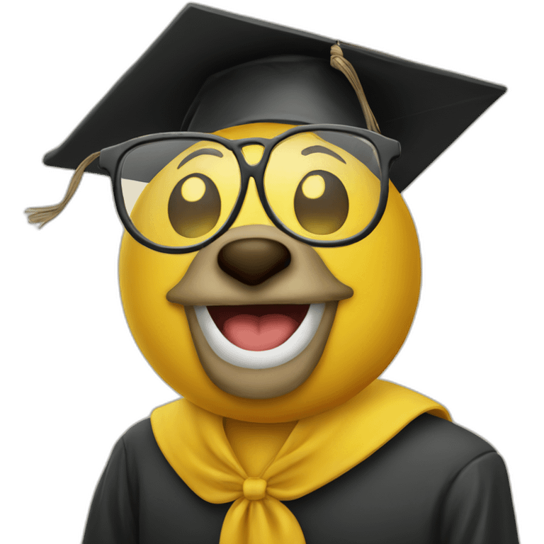 yellow emoji head with glasses and with mortarboard on its head emoji