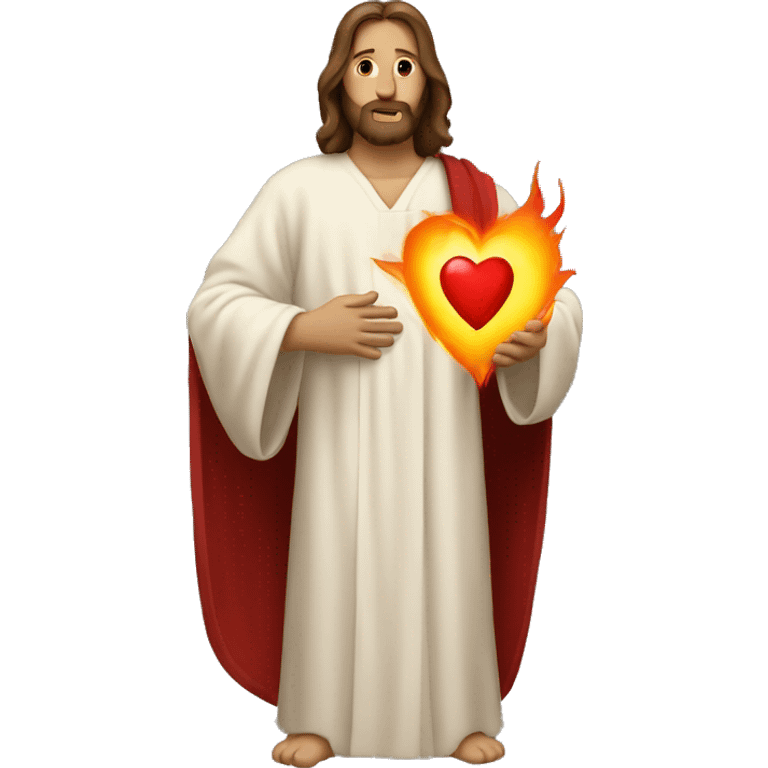 Jesus wearing a robe holding a heart with flame emoji