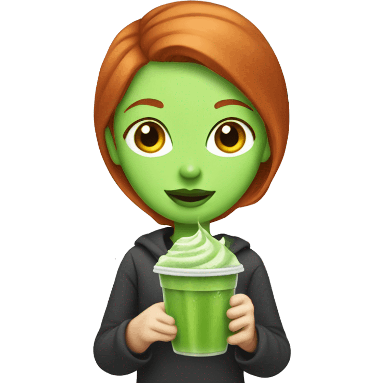 Redhead girl holding iced matcha emoji