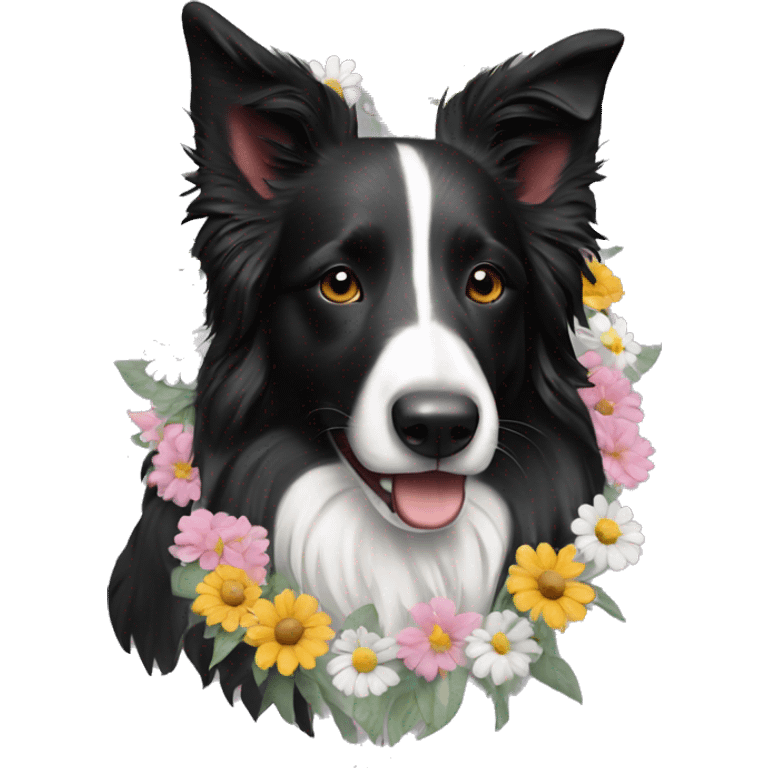 border collie Garland with flowers  emoji