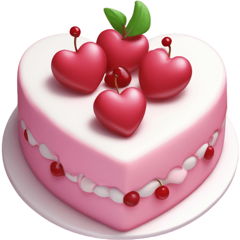 Heart shaped cake pink and white coquette with cherries and icing   emoji