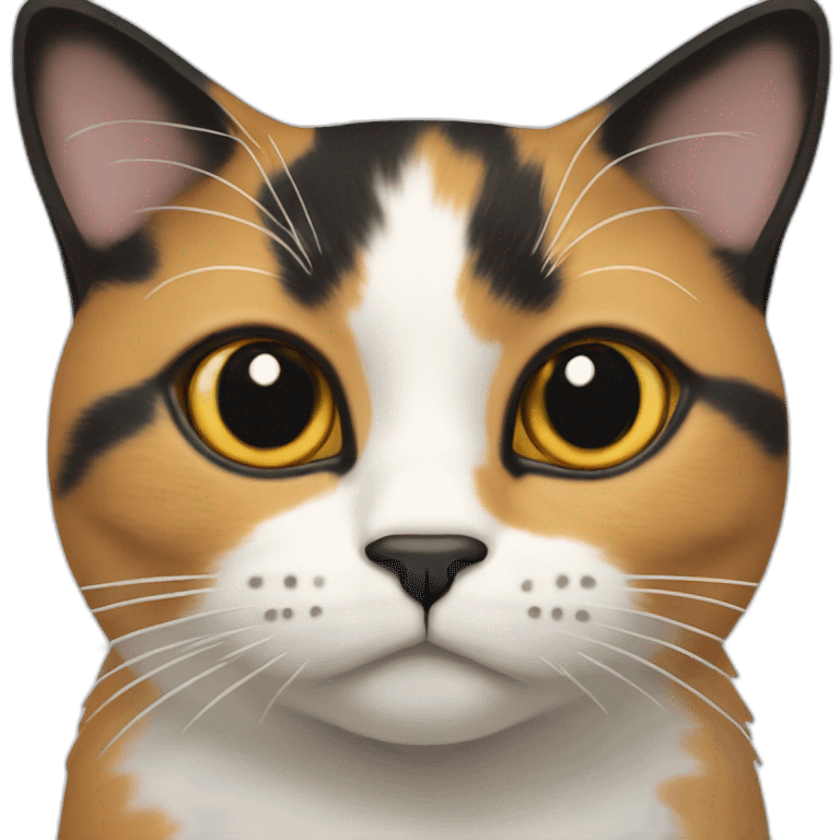 Calico cat with black face and thin white stripe down nose emoji