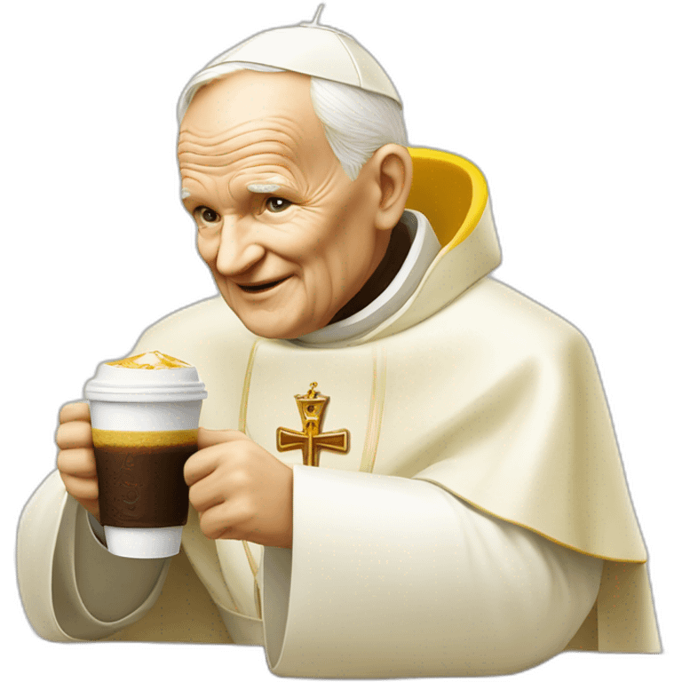 yellow pope John Paul II drinking cofee emoji