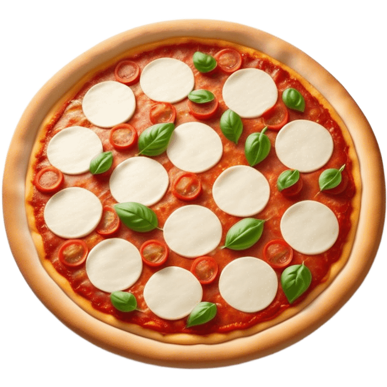 Cinematic Realistic Pizza Napoletana Dish Emoji, depicted as a classic thin‚Äêcrust pizza topped with vibrant tomato sauce, fresh mozzarella, and basil rendered with mouth‚Äêwatering textures and warm natural lighting. emoji