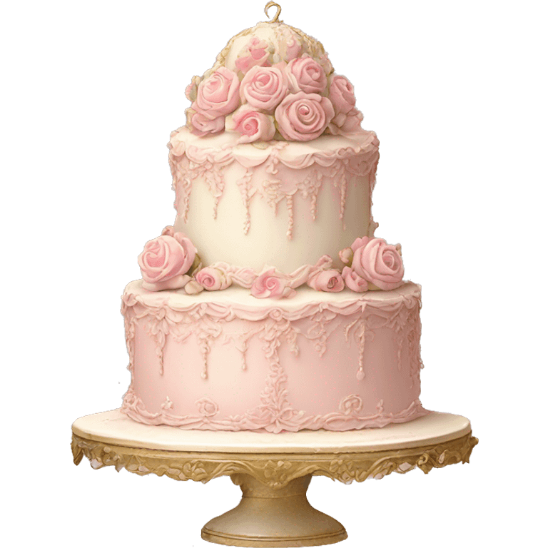 Vintage, highly detailed, rococo, Victorian, Birthday cake, pale pink, emoji