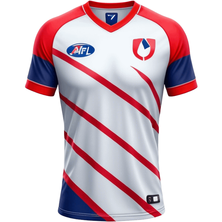 Cinematic Realistic image of an AFL jersey rendered in vibrant team colors with detailed fabric textures and dynamic creases, illuminated by bold, stadium lighting that accentuates its sporty character emoji