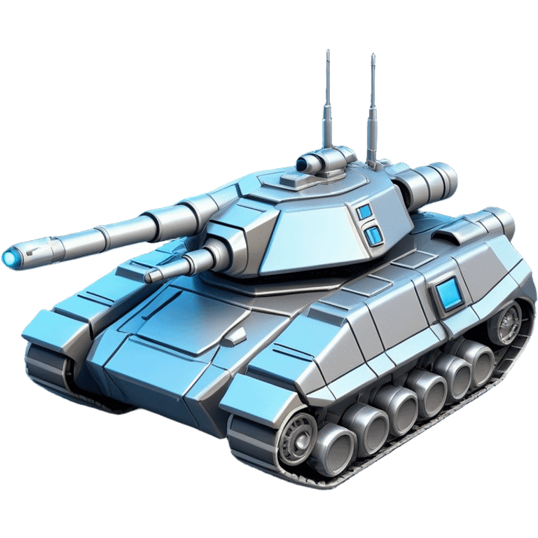 Clash of Clans aesthetic: Cinematic heroic Space Tank Emoji, rendered in a 3D vector-style similar to standard emojis with minimal shading and bold, simplified shapes. A robust, isometric armored vehicle with sleek futuristic plating and energy cannons, softly glowing with a high-tech cosmic combat charm. Simplified yet unmistakably iconic, highly detailed and consistent, glowing with a soft radiant shine and high gloss. Stylized with a touch of intergalactic warfare and a soft glowing outline, capturing the essence of a futuristic battle machine with a friendly, playful spirit! emoji