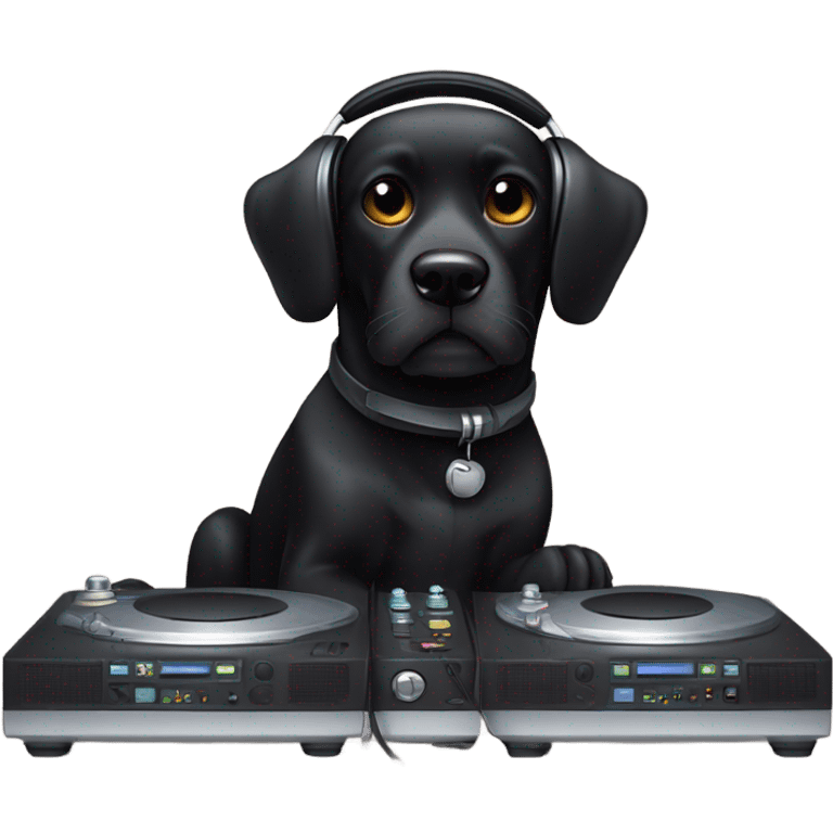 black dog with black beard on chin DJ emoji