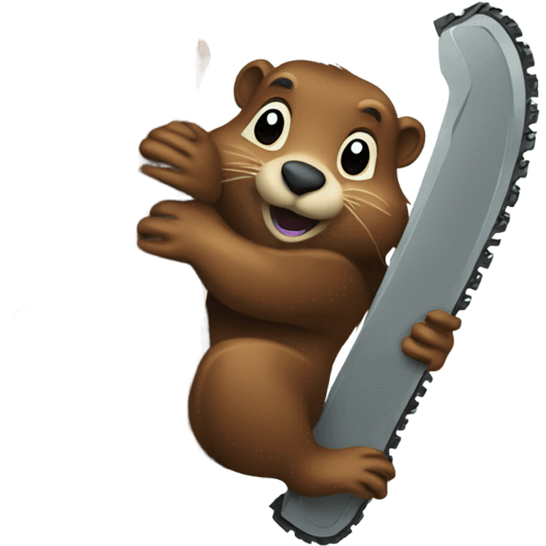 Woodchuck climbing a tree with chainsaw emoji