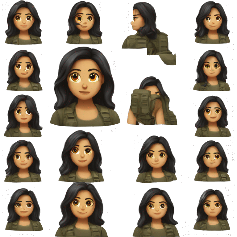 19 year old Latina girl soldier with black straight medium length hair  emoji