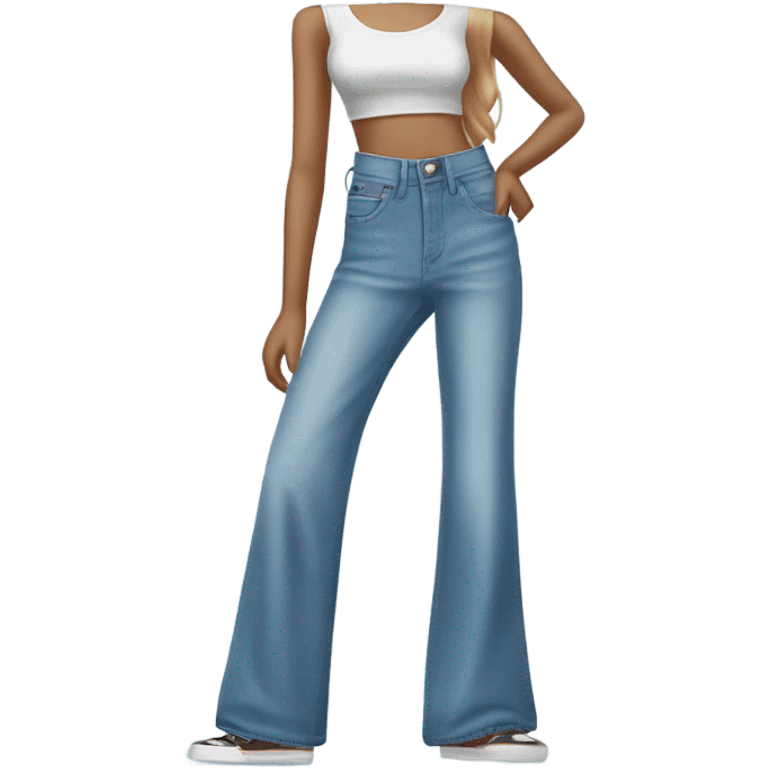 Realistic Wide Long leg high waisted light blue jeans, isolated emoji