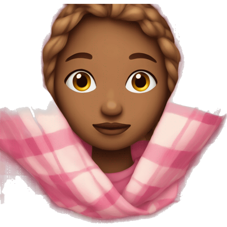 girl snuggled in plaid pink blanket emoji