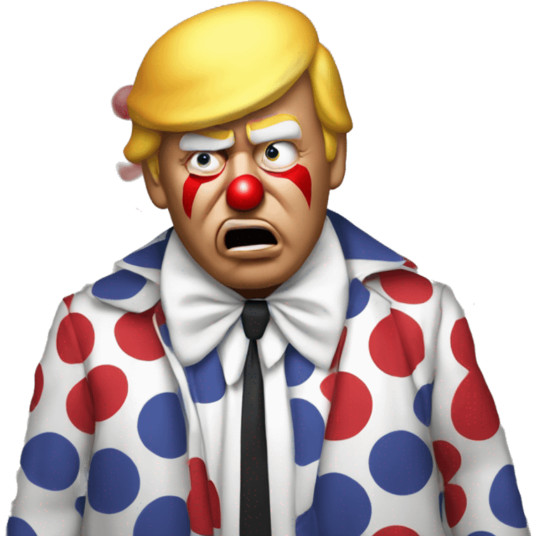 donald trump in a clown suit with makeup. He is crying. emoji