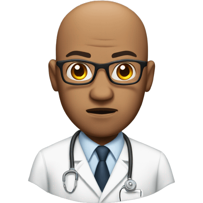 angry bald men in brown skin wearing a lab coat and glasses emoji