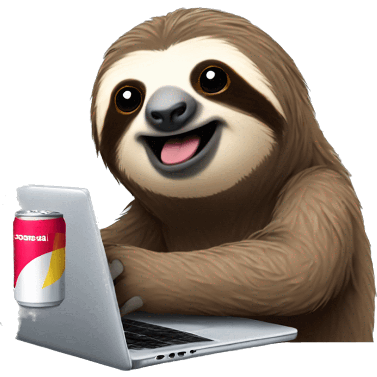 sloth with RedBull can and laptop emoji