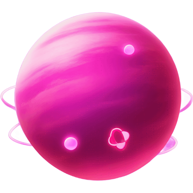 Neon pink planet with glowing rings and hearts  emoji