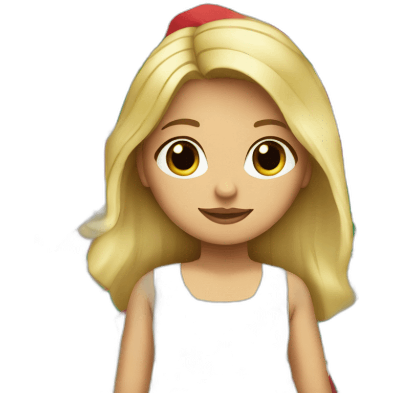 medium long blonde haired woman with a small mexican flag over her head, wearing a sundress emoji