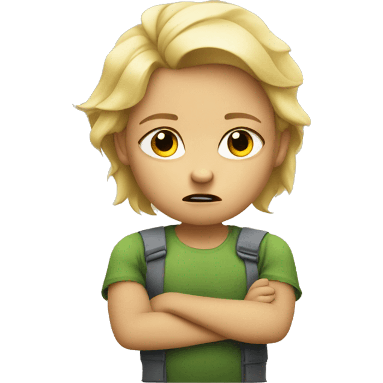 angry blonde  child sitting with arms folded emoji