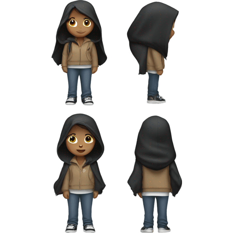 Girl with black hair in hoodie  emoji