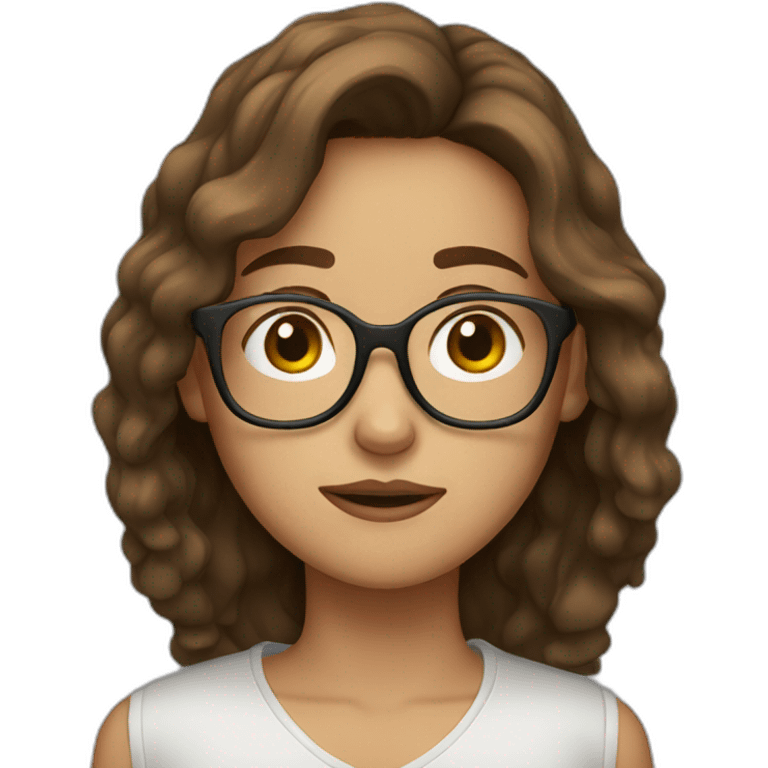 tired girl with brown hair and glasses emoji