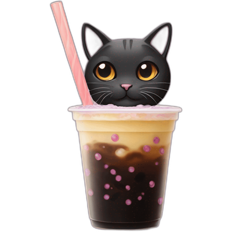 black cat drinking taro bubble tea emoji