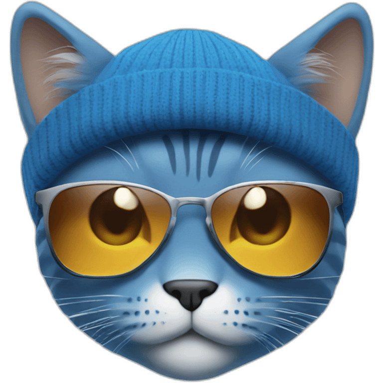 Blue cat Wear sunglasses and beanie emoji