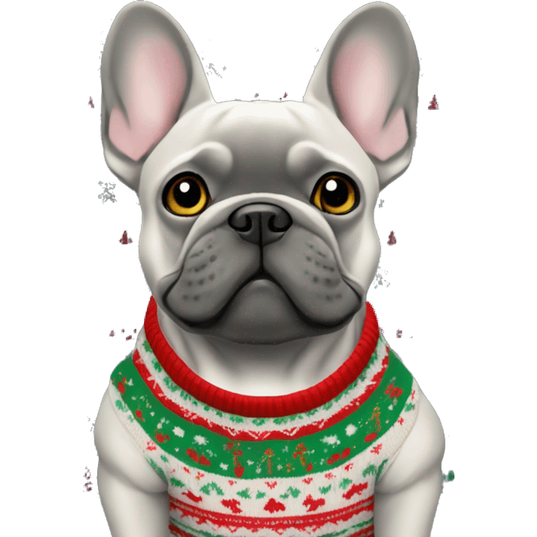 Gray French bulldog in Christmas sweater emoji