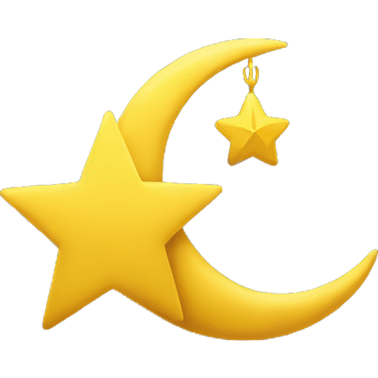 yellow star hanging from end of yellow crescent moon emoji