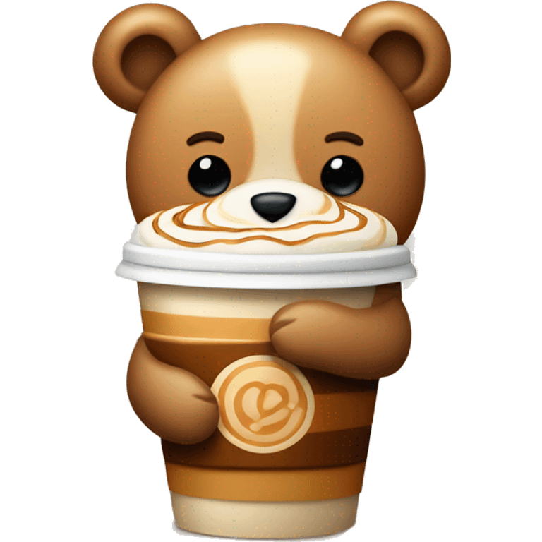 Teddy bear holding caramel macchiato  emoji