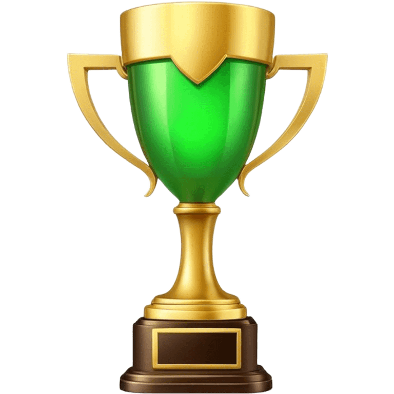 cinematic realistic green trophy on the gold stand emoji