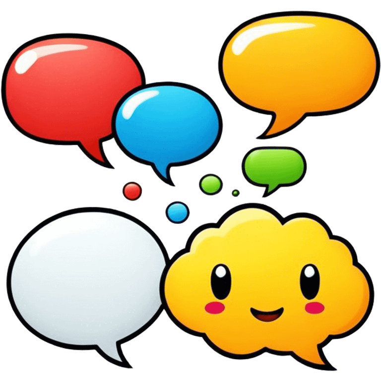 Comic drawing, bold lines, colorful speech bubbles, vibrant characters, dynamic action, bright colors, traditional comic book style, minimalistic design, on a white background. emoji