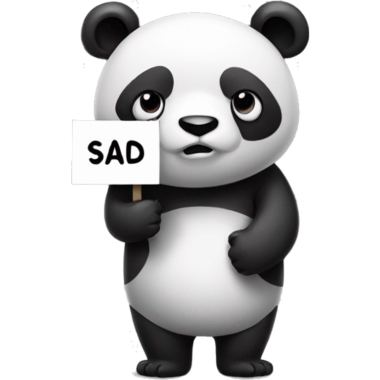 A panda holding a sign that says sad emoji