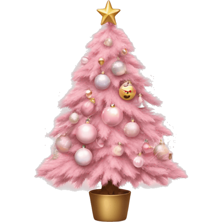 Baby pink Christmas tree with cute ornaments emoji