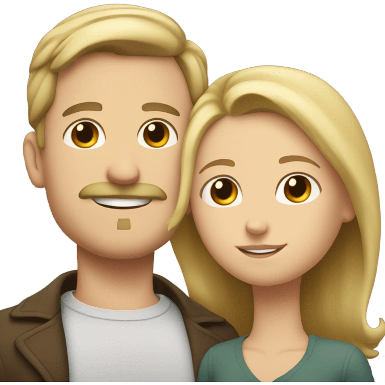 White man with blonde hair and mustache cuddling with white girl with short brown hair emoji