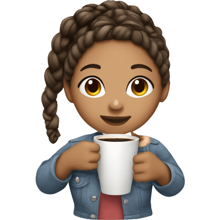 mixed girl with white braids having a coffe emoji