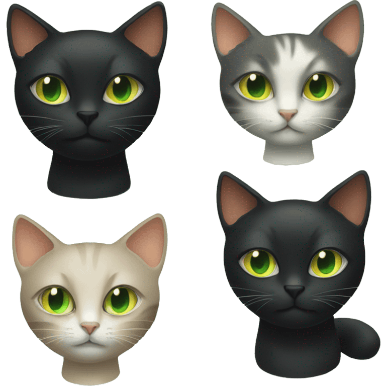 Black cat with light green eyes with an orange cat with light green eyes emoji