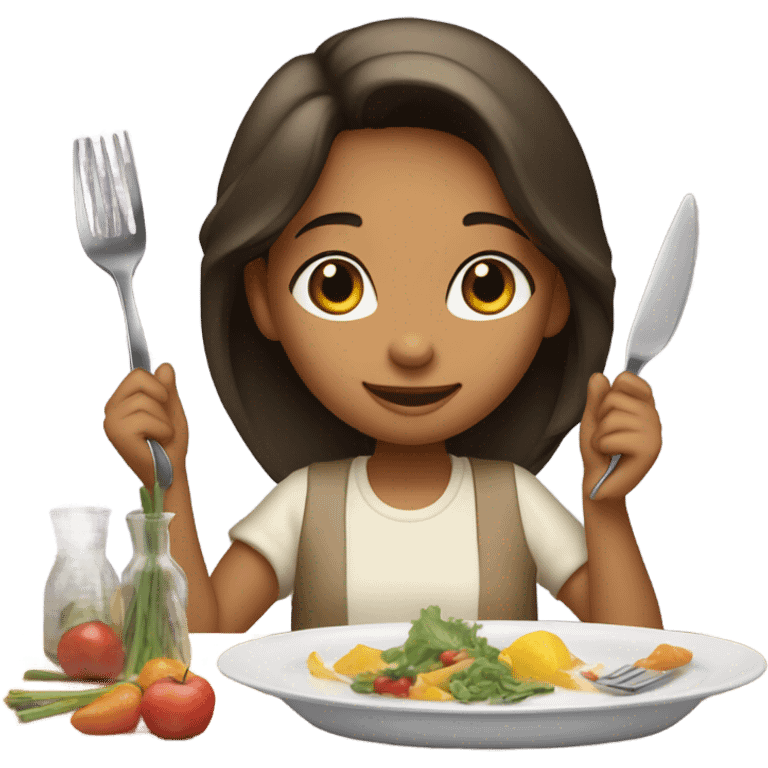 Girl, getting ready to eat dinner emoji